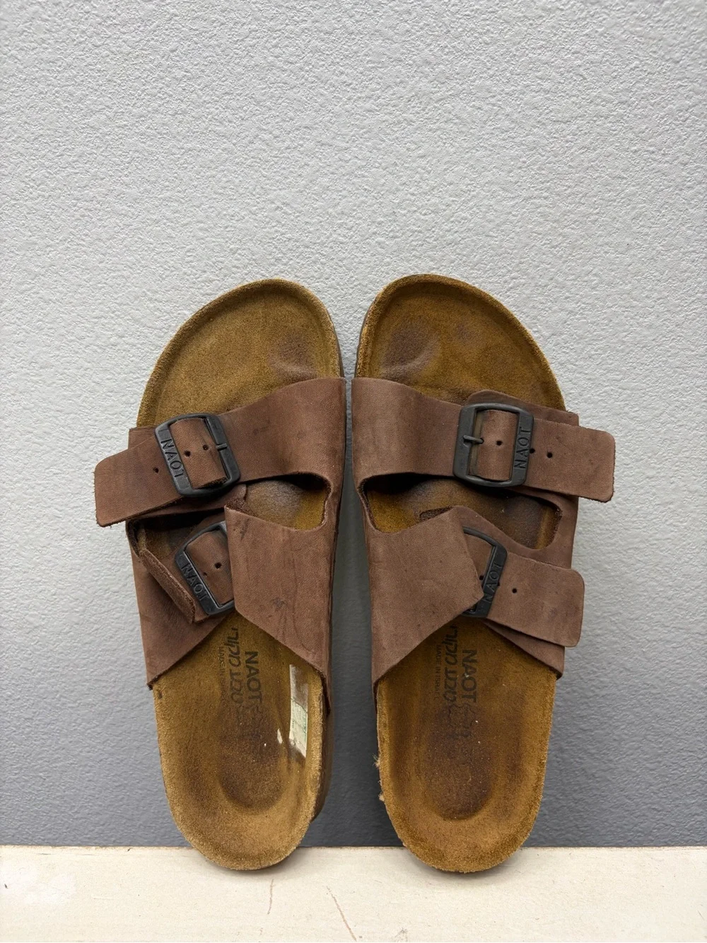 Naot Brown Leather Double Sandals Size 39